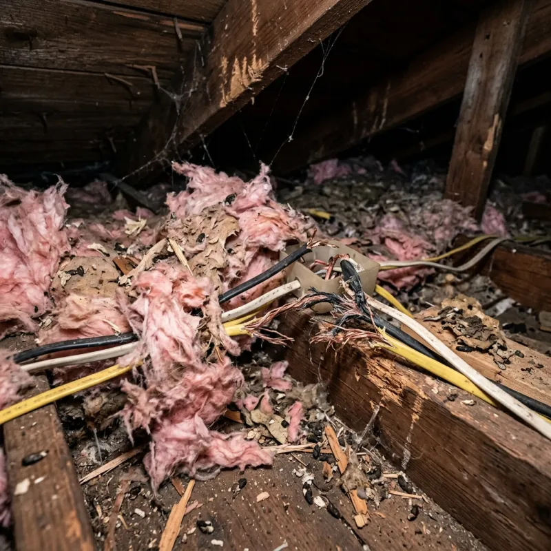 Contaminated ceiling insulation being assessed in a Hampton North roof space
