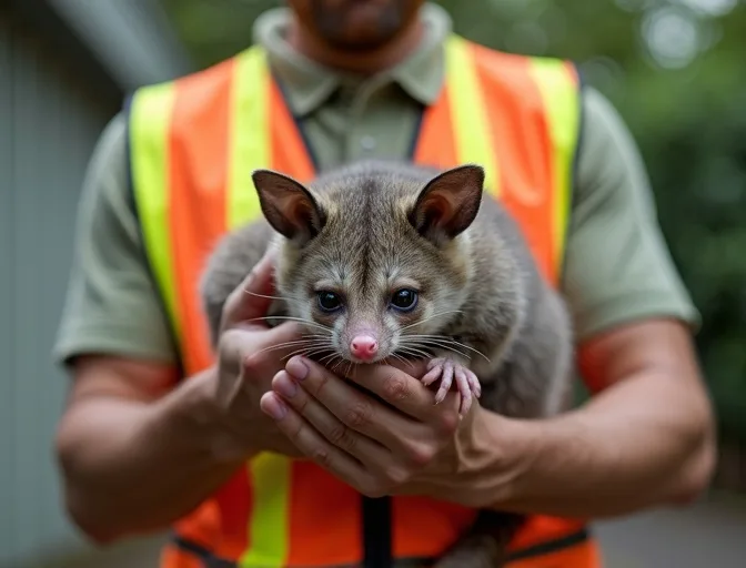 Animal handler safely recovering a deceased possum in Hampton North
